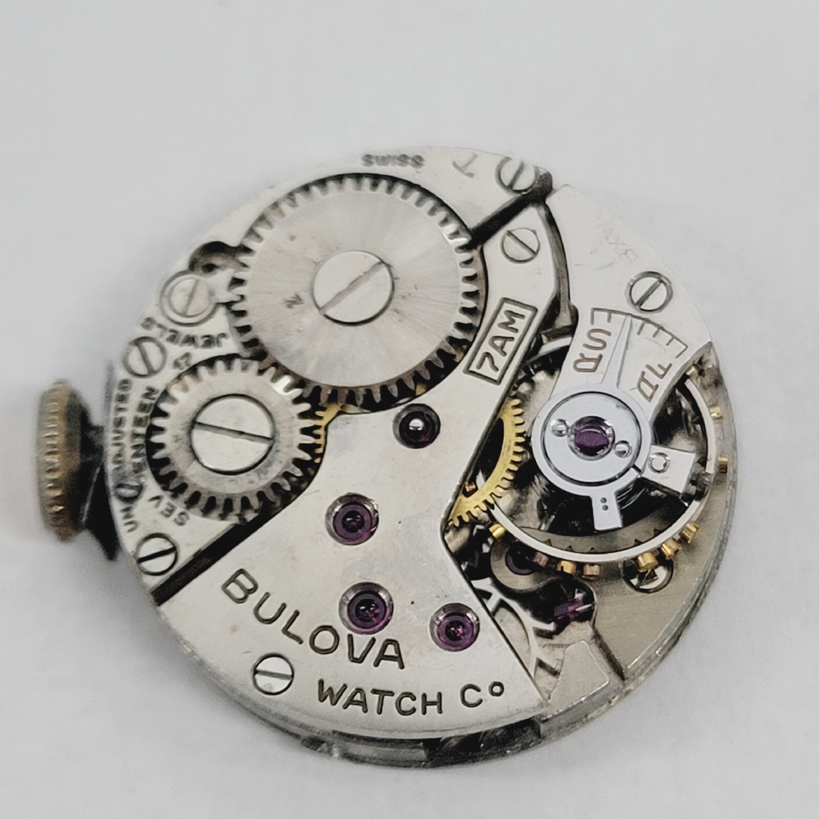 2 Vintage Bulova 7AM 17J Swiss Watch Movements Parts, Repair Restore