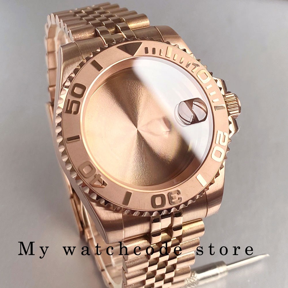 40mm Rootbeer Ceramic Bezel Sapphire Rose Golden Watch Case Fit NH35 NH36 2824