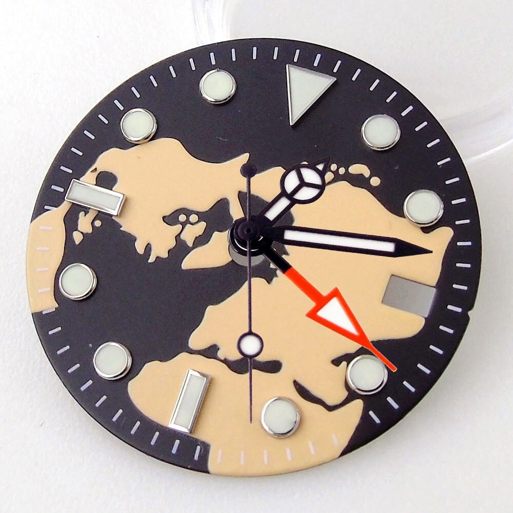 FOR Bliger 29mm Map Pattern Watch Dial Fit NH34 NH35 GMT Auto Movement Date Lume