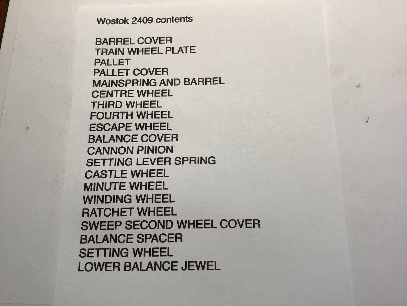 SOVIET WATCH PARTS WOSTOK 2409/2409A REPAIR PACK. 🟥SELECTION 4 with mainspring