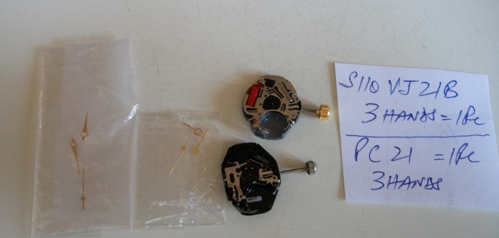 S110VJ21B & PC21 WATCH MOVEMENT WITH STEM AND 3 HANDS EACH