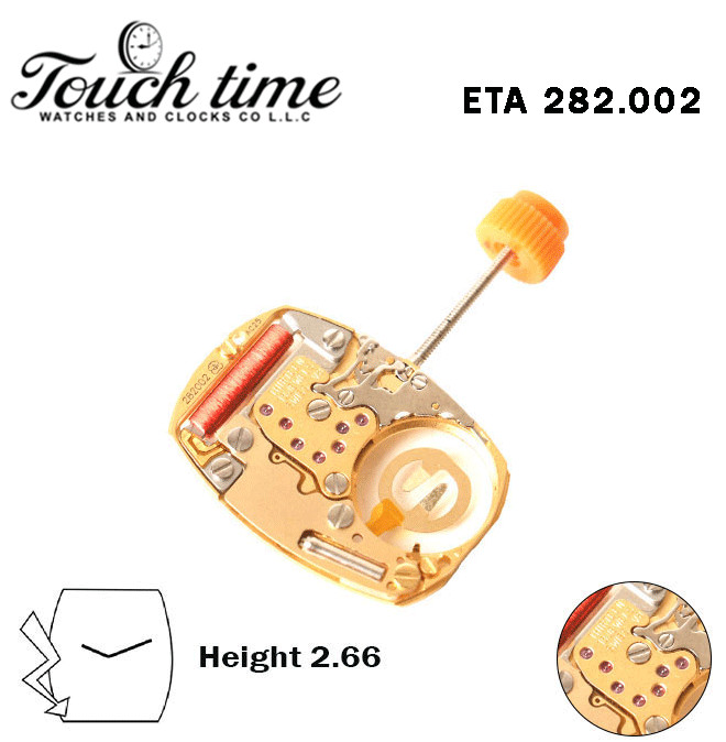 ETA 282.002 -Swiss Made Movement-Without Disk -2 Hands-With Stem-H:2.66mm.