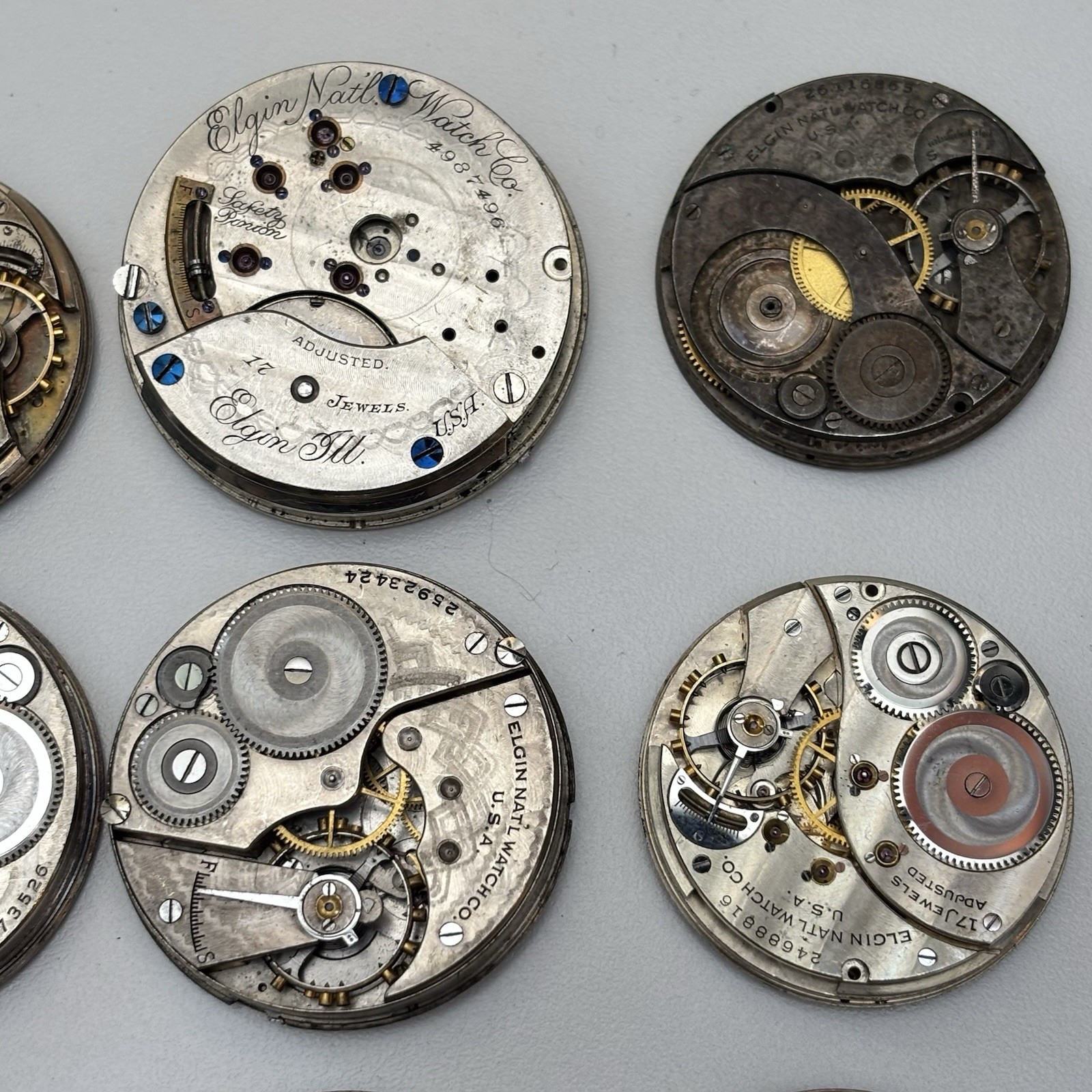 9x Vintage Elgin Pocket Watch Estate Repair Parts Bulk Lot Movement Dial