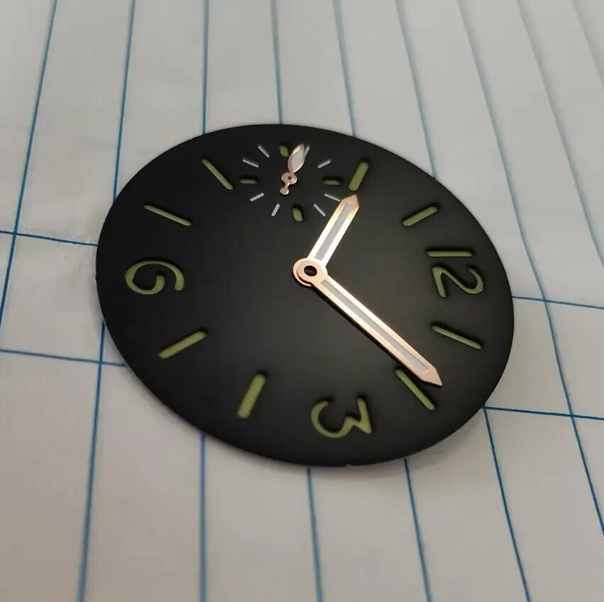 34.3mm Watch dial Green number Rose gold hand for eta6497 seagull ST3600
