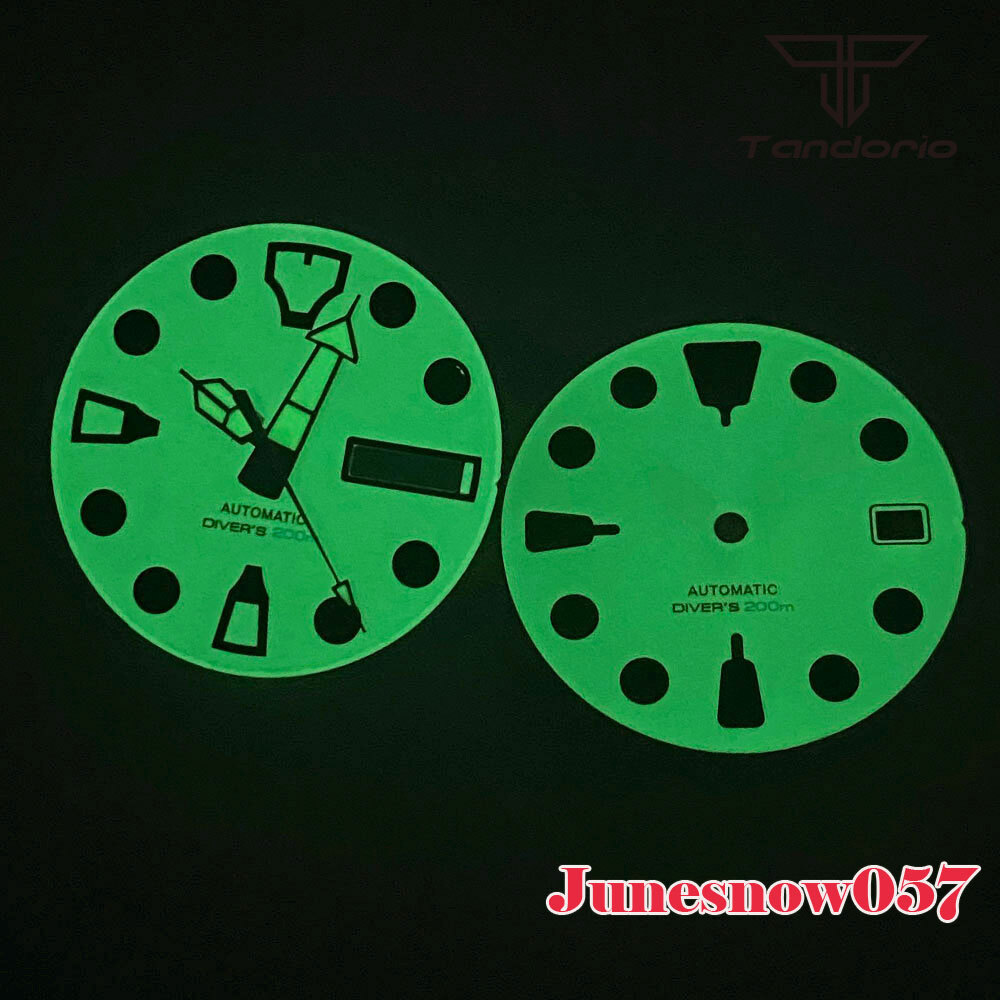 29MM Beige White Sterile Watch Full Lume Green Dial Men Fit NH35A NH36A SKX SRP