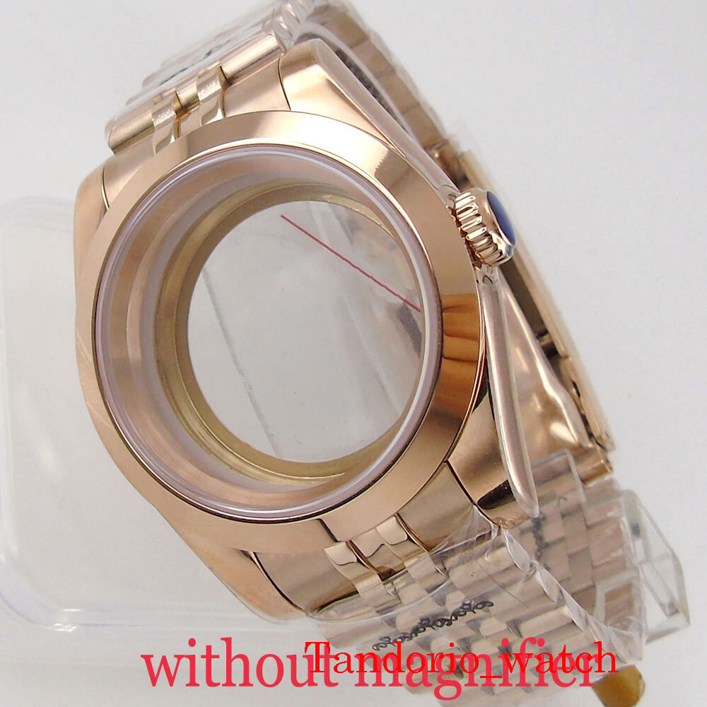 36mm Polished Rose Gold Plated Watch Case Sapphire Glass For NH35A NH36A MIYOTA