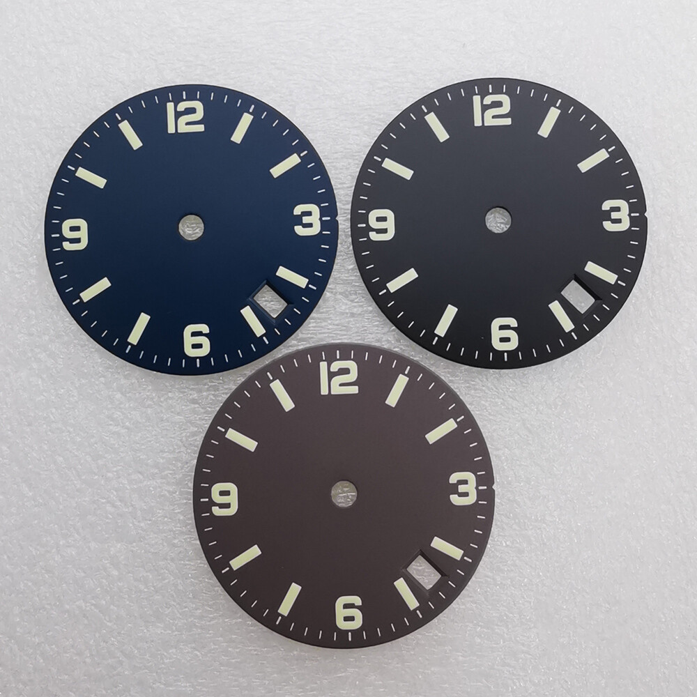 28.5mm luminous black blue gray 4 o’clock calendar watch dial fit NH35 movement