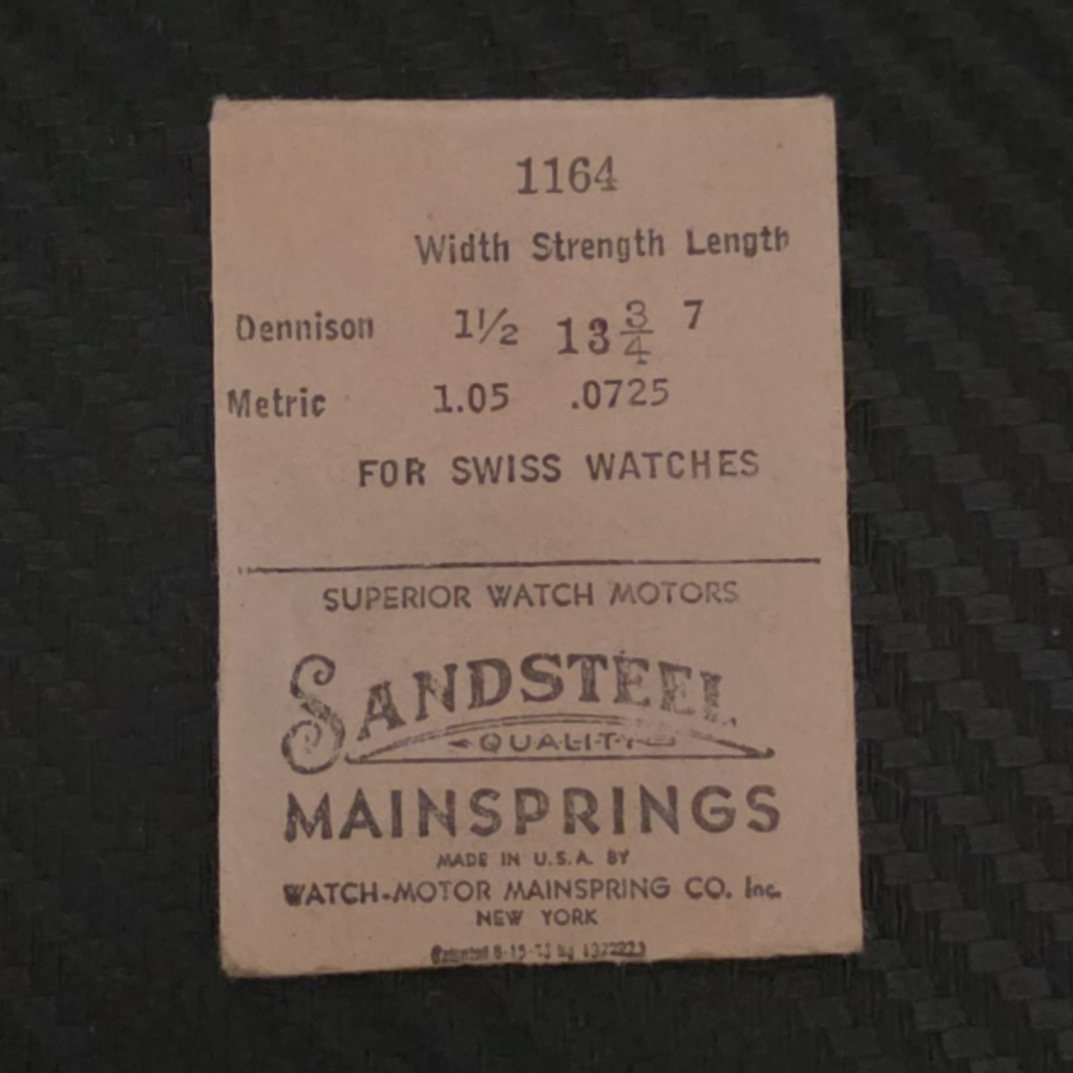 NOS Sandsteel 1164 Watch Mainspring For Swiss Watches 1.05 x .0725 mm