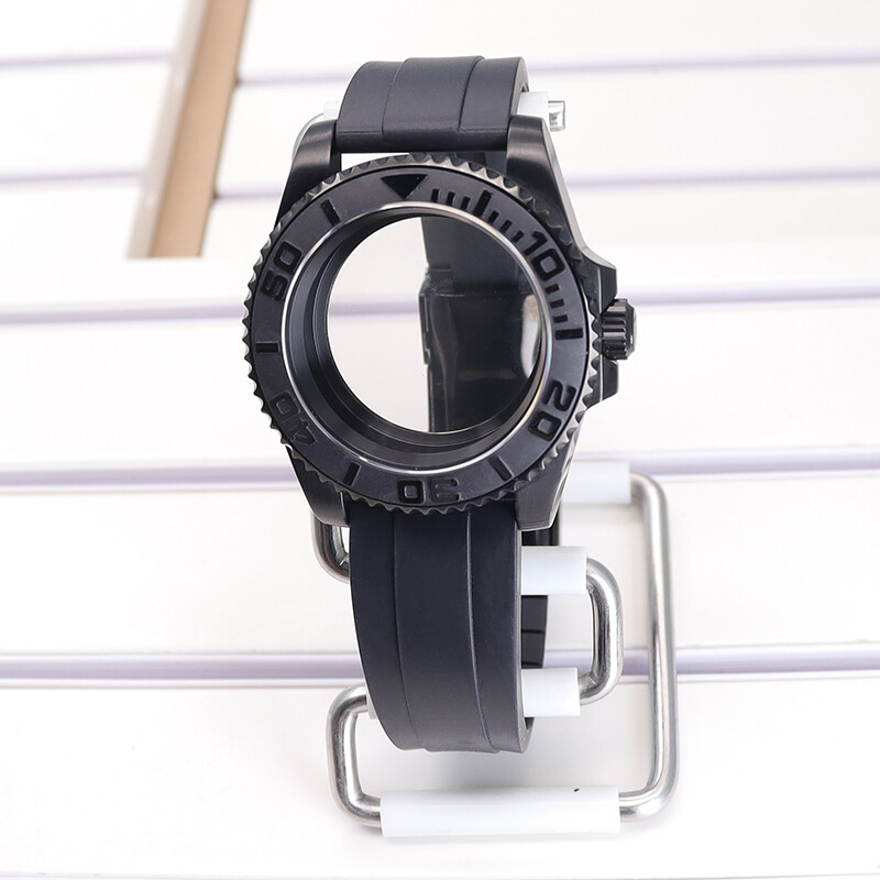 40mm nh35 nh36 YACHT Watch Case Rubber Strap Stainless Steel Sliding Lock Buckle