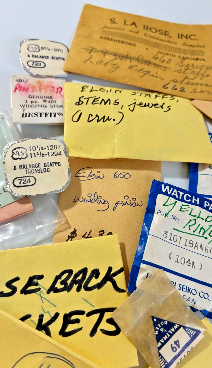 20+ Vintage Watchmaker Parts – Elgin – Seiko – Omega Crystal Balance Staff – NOS