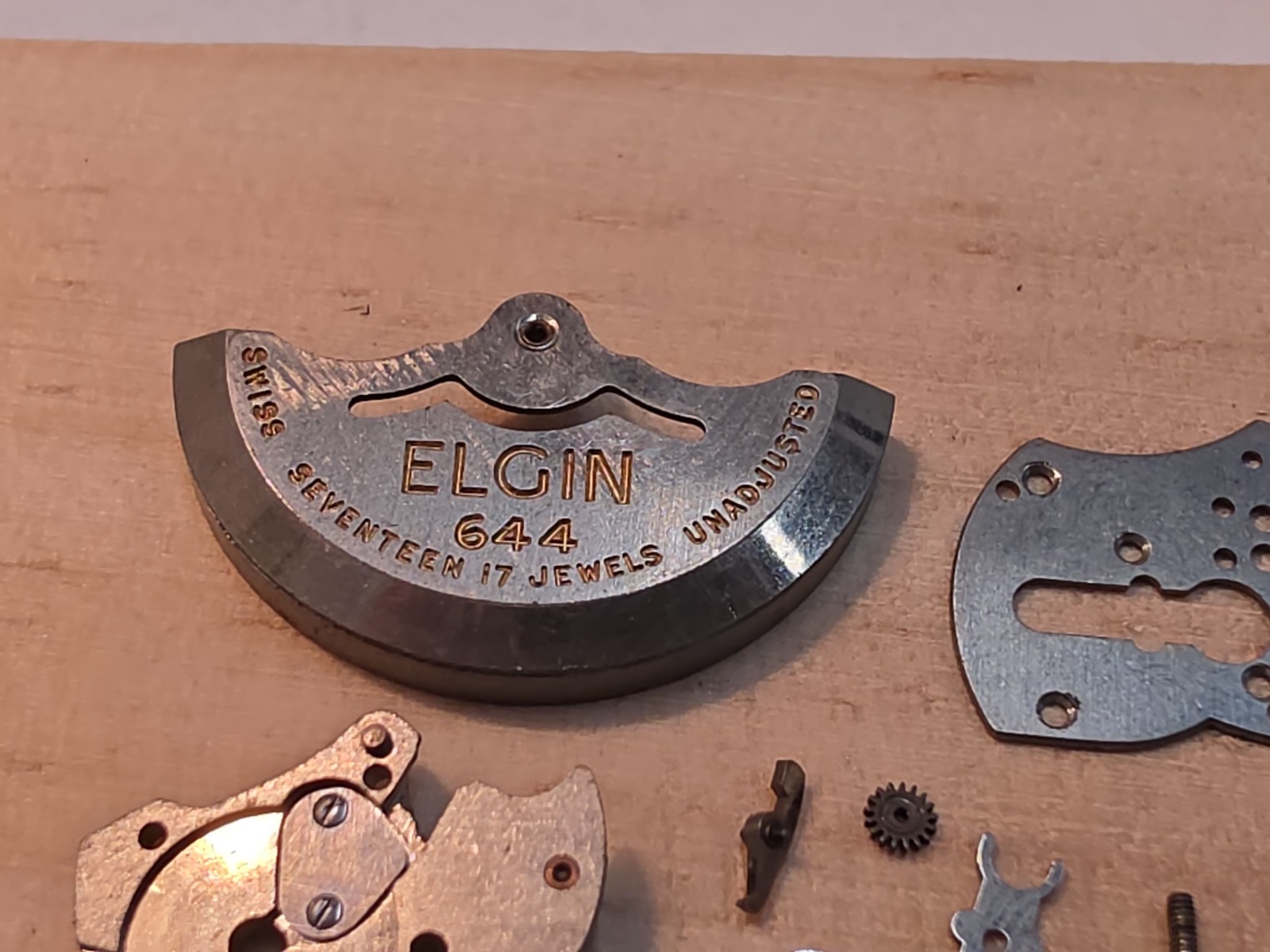 Lot Of Mixed Elgin 644 17j Automatic Parts-Rotor, Bridges, Wheels….