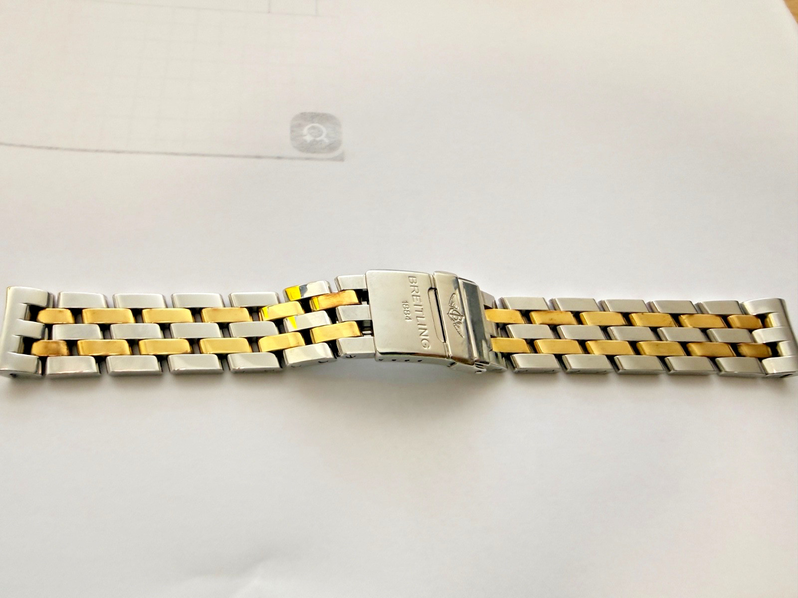 Genuine BREITLING PILOT BRACELET STAHL/GOLD 19MM 409D SHADOW FLYBACK CHRONOGRAPH