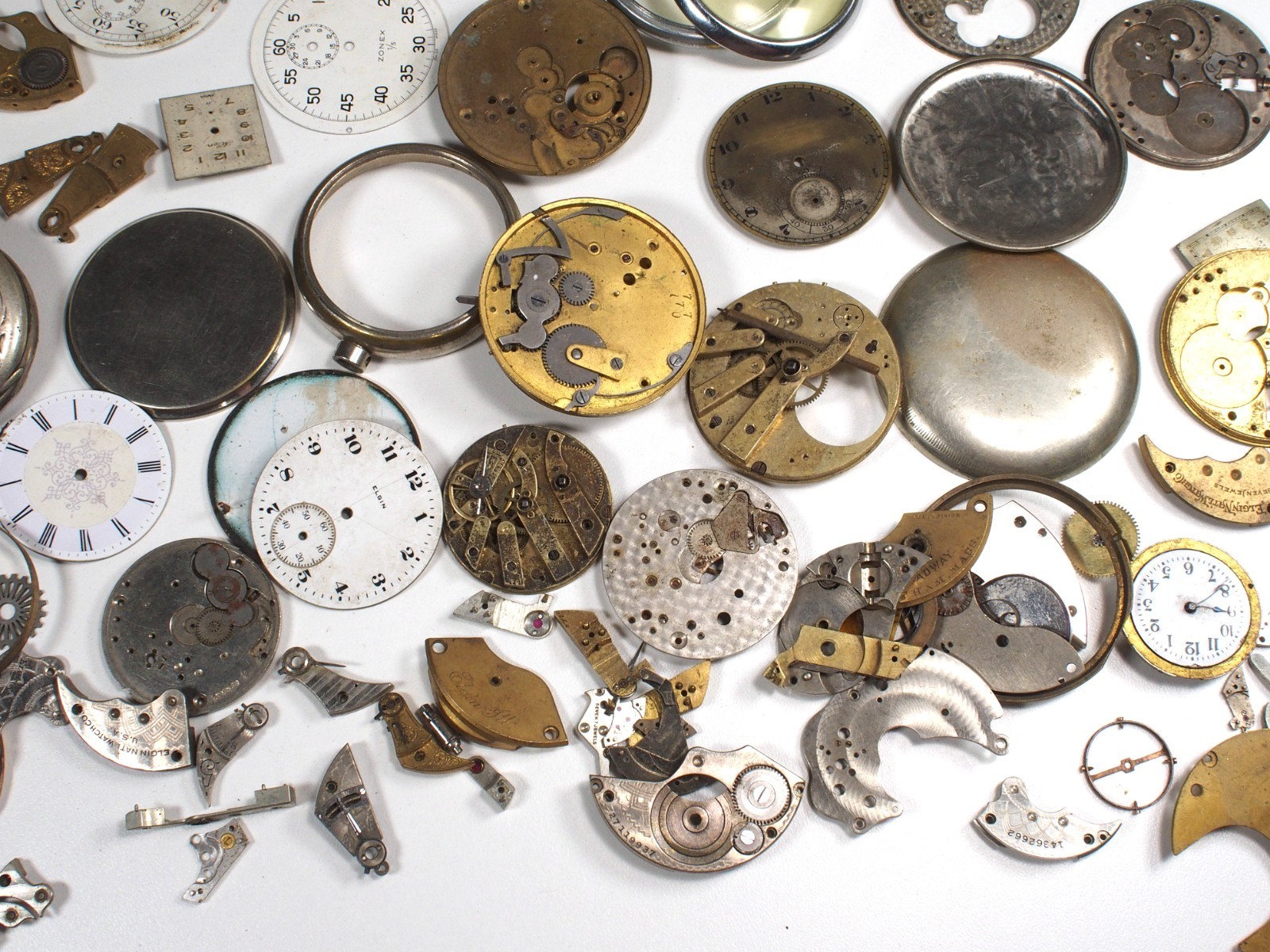 Large Lot of Old Pocket Watch Parts & Pieces Elgin Zonex Westclox Cortland Swiss