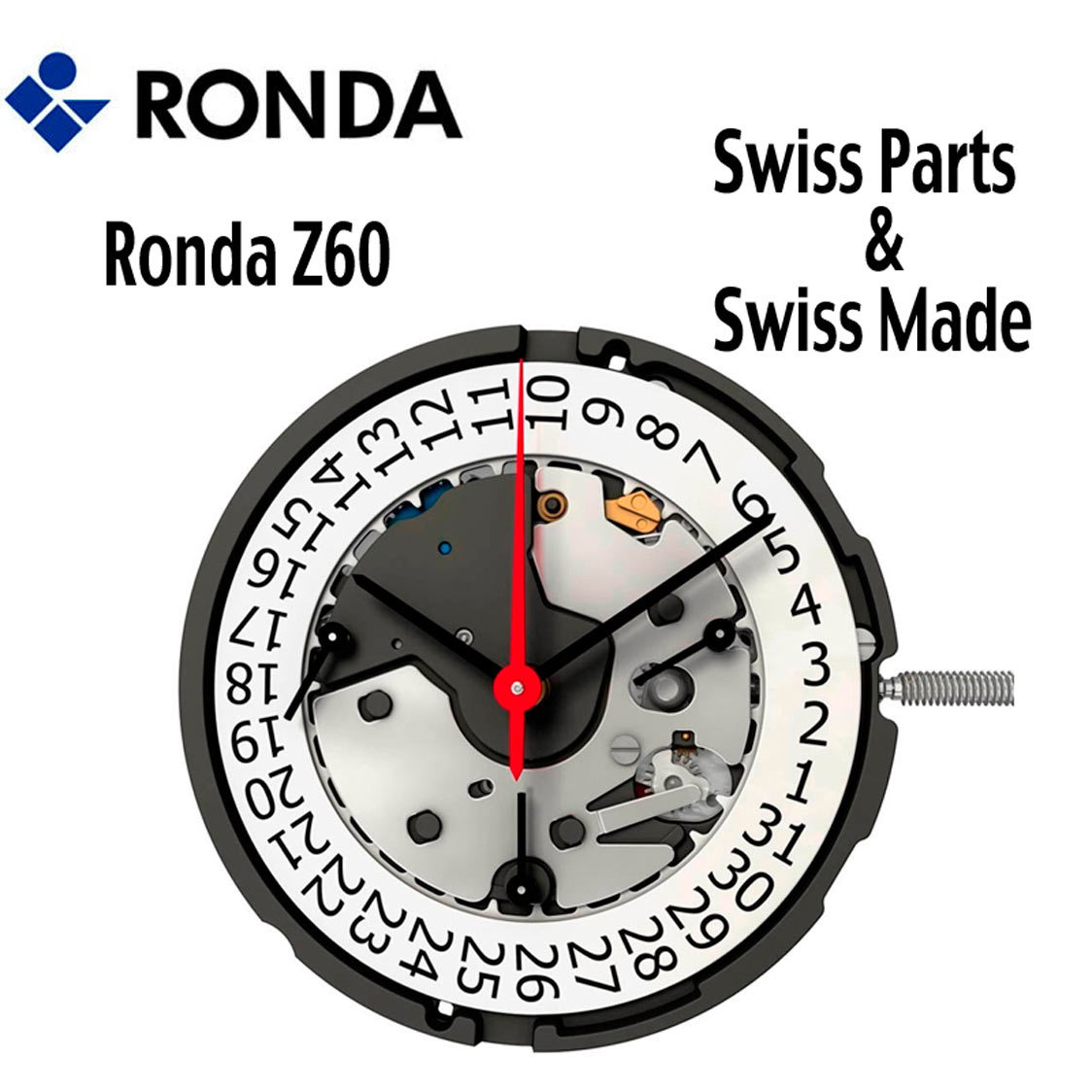 Harley Ronda Z60 Quartz Watch Movement 3 Hands Date 4 (Swiss Parts & Swiss Made)