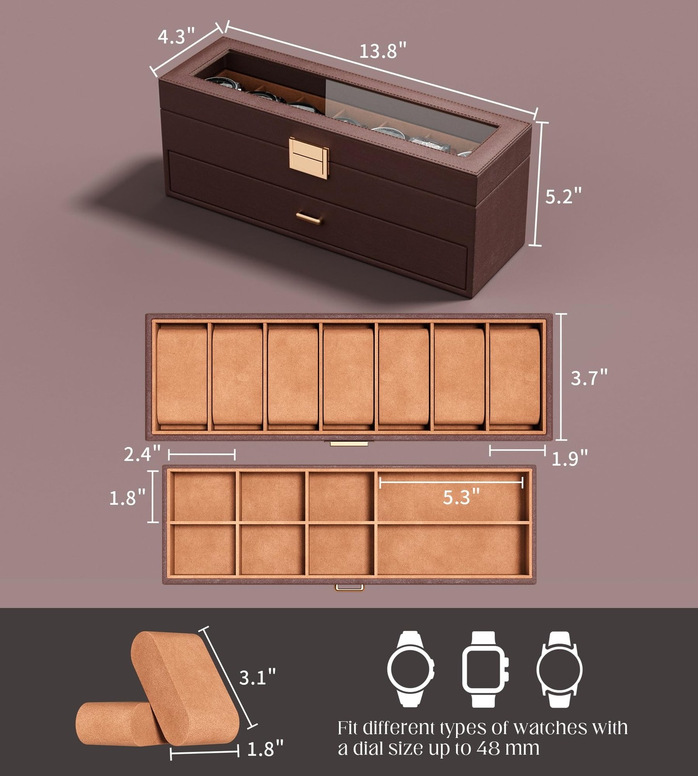 Watch Case Box for Men – 7 SLots Watches Storage Organizer Real-Glass Display…