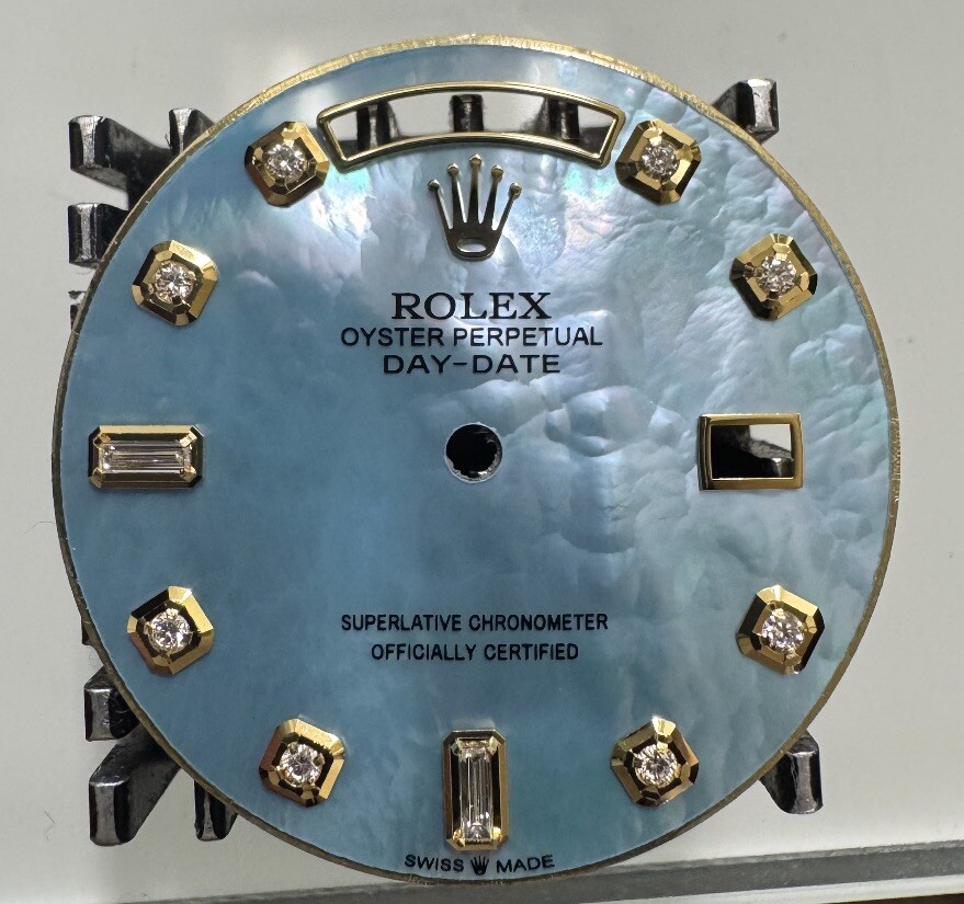 Rolex Quickset President Custom Blue MOP Baguette Diamond Dial For 18038-118238