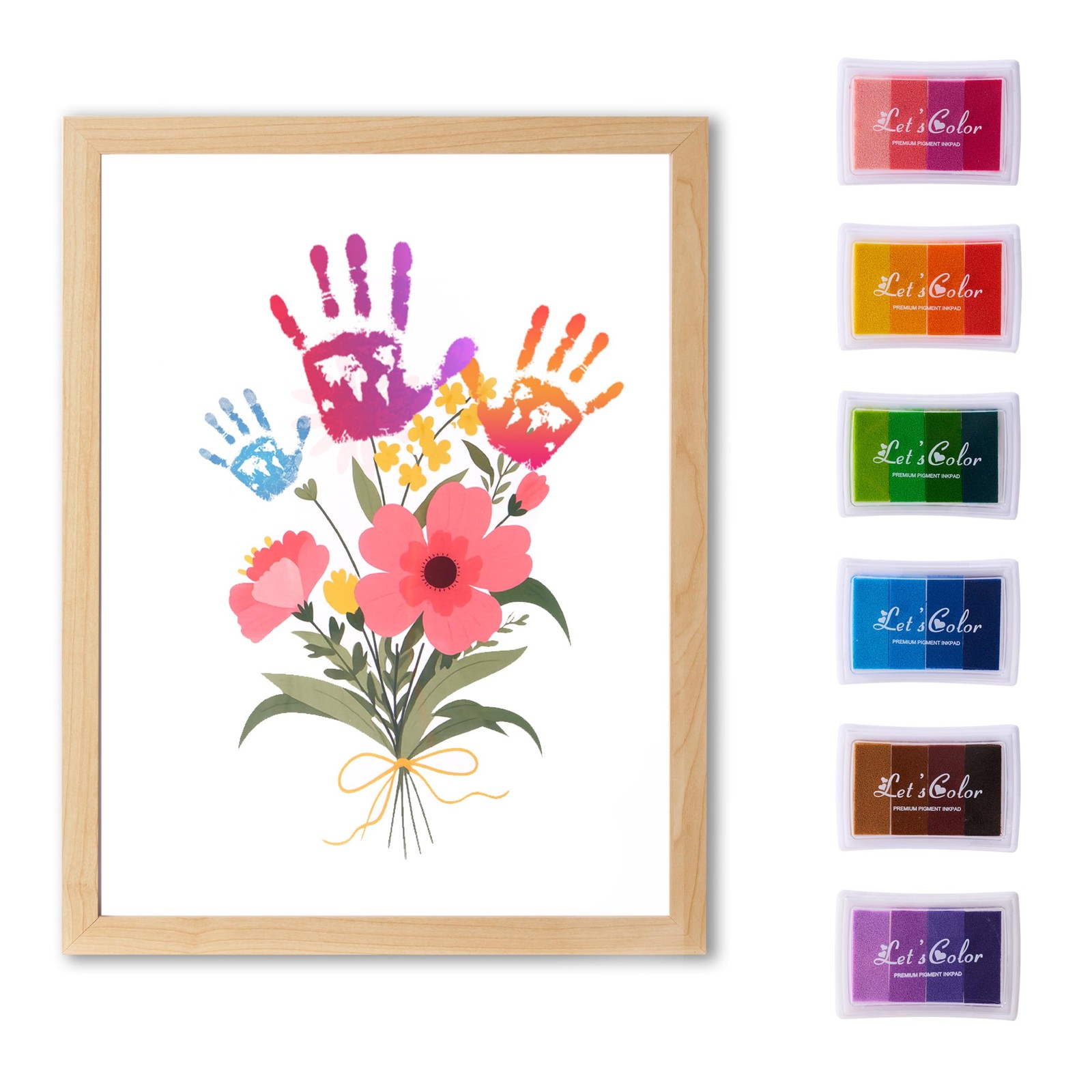 CHERRY CHEERS Flower Bouquet Handprint Art Kit, 3 Sheets, 6 Colors Inkpads