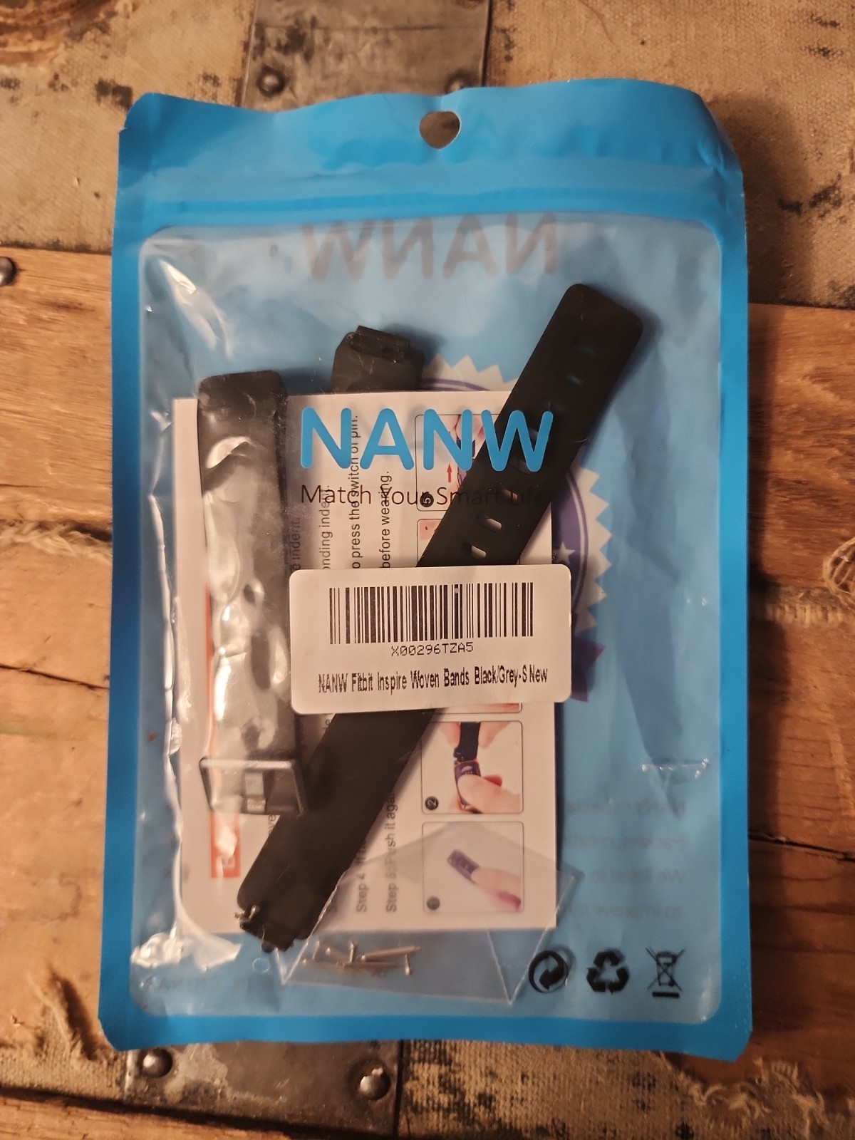 NANW Woven Fabric Bands for Fitbit Inspire / HR Black/Grey-S New X00296TZA5