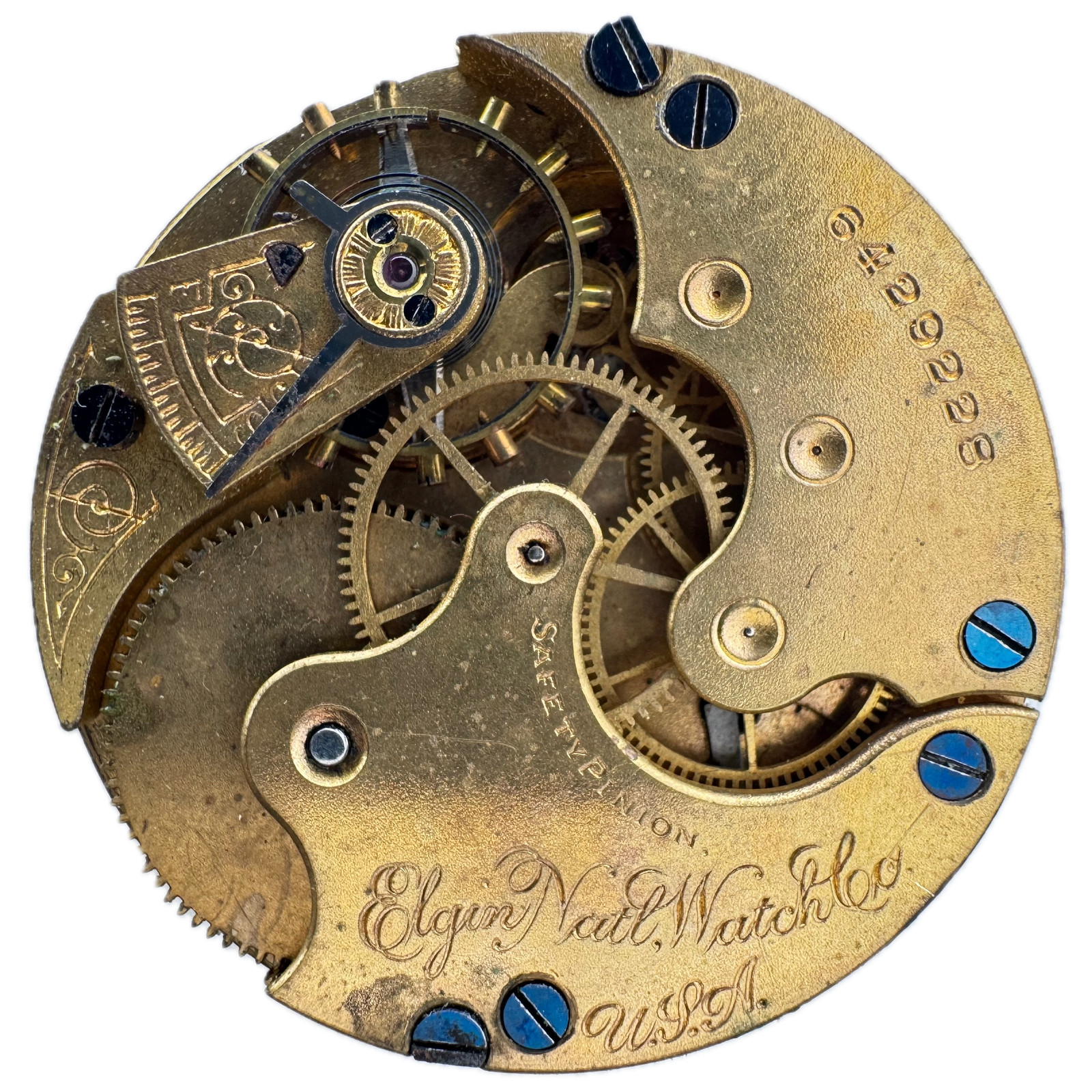 Antique 6s 1896 Elgin Roman Dial 7J Hunter Pocket Watch Movement 117 Gilt Finish