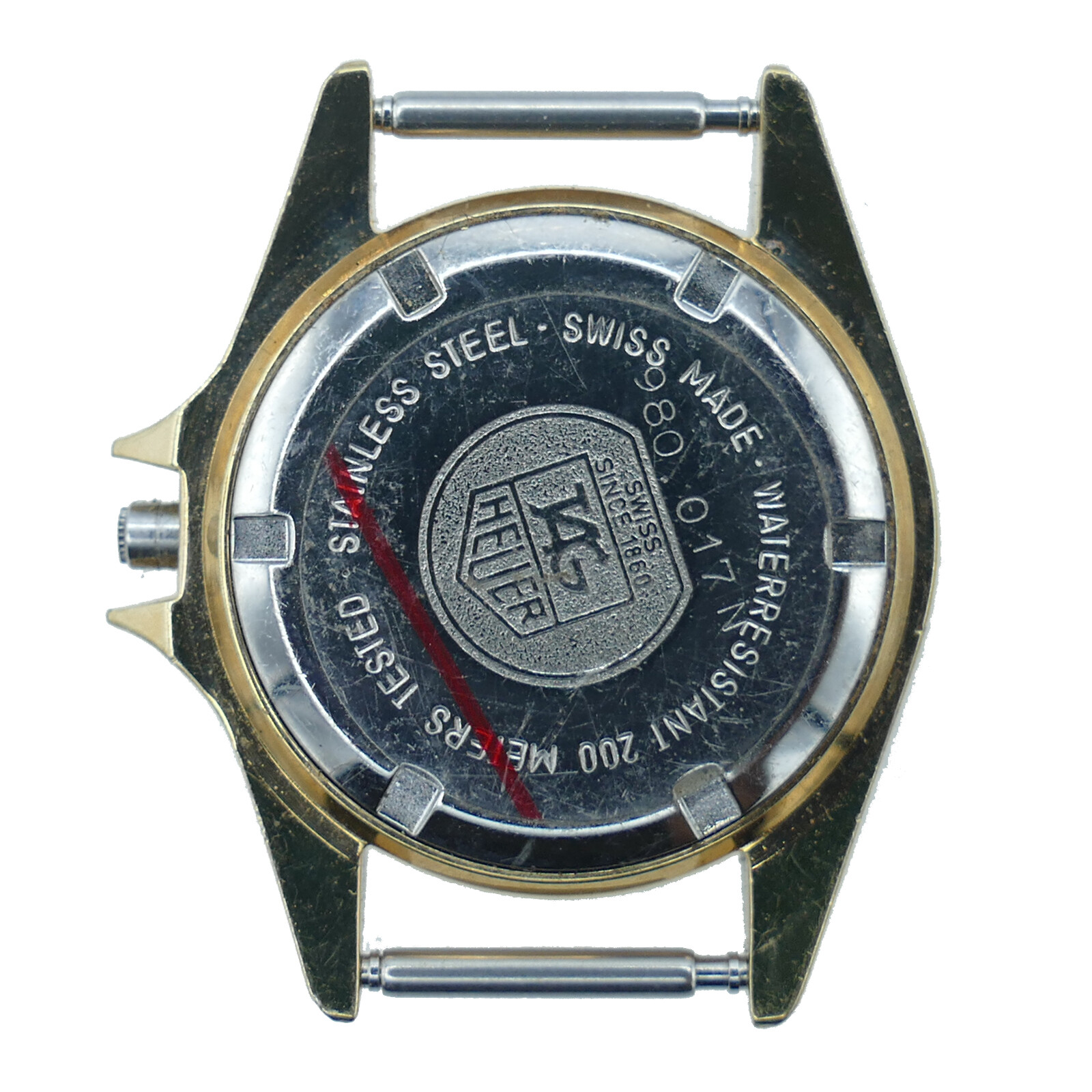 TAG HEUER 980.017N DIVER 18K GOLD PLATED LADIES WATCH CASE FOR PARTS OR REPAIRS