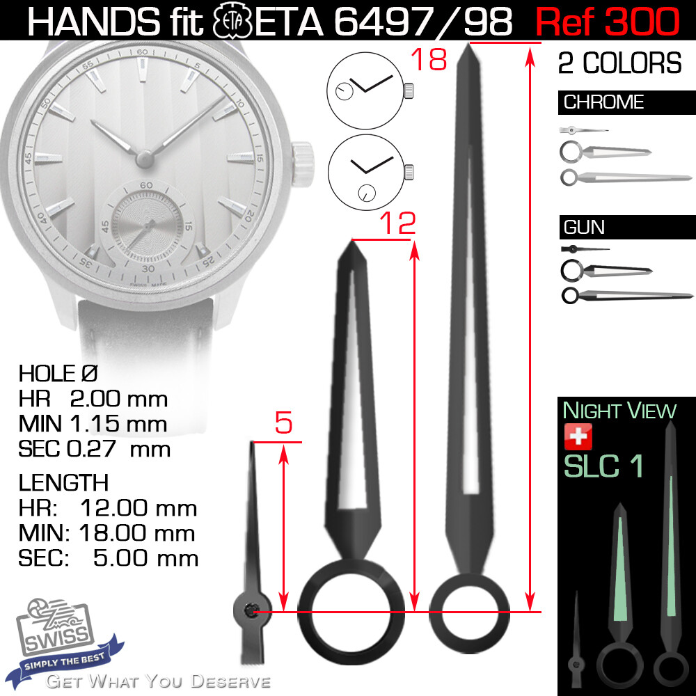 HANDS SET FOR MOVEMENT ETA UNITAS 6497, 6498, Ref 300