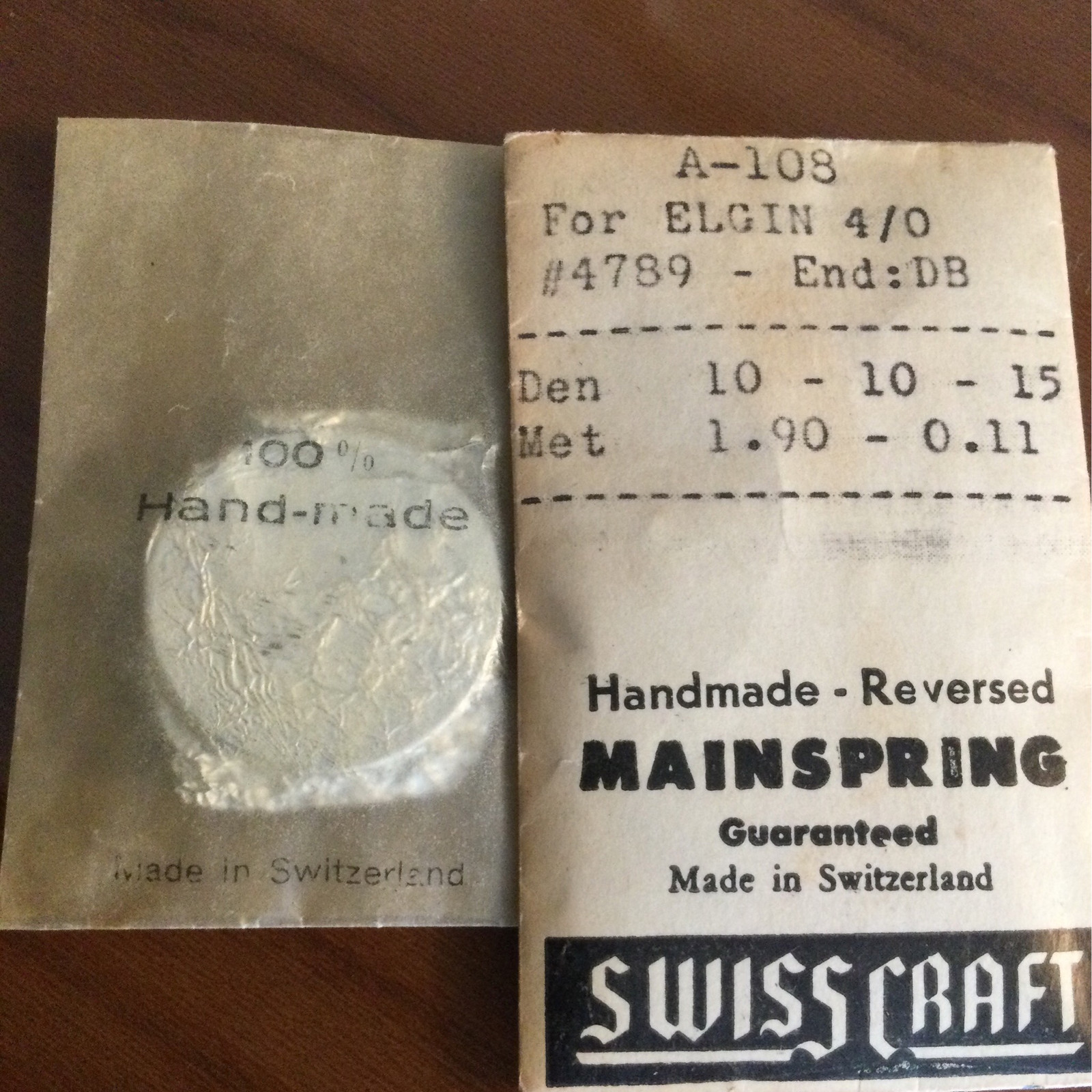 Swisscraft Mainspring A-108 for 4/0s Elgin No. 4789 – Steel