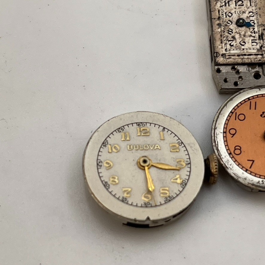 Vintage Lot Of 7 Mechanical Watch Movements For Repair Bulova Grant Steampunk