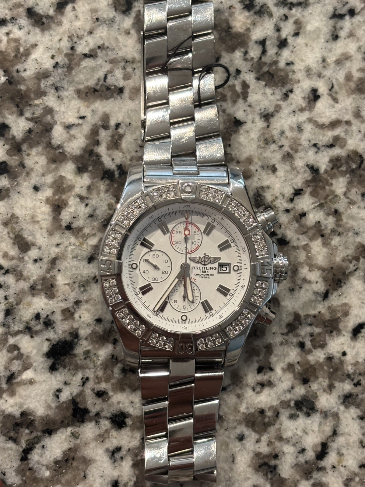 Breitling Mens Super Avenger II 48mm Diamond Bezel w/ Papers FOR REPAIR (Stem)