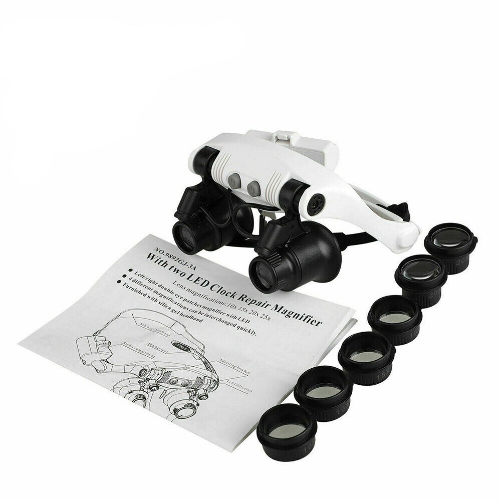10x 15x 20x 25x Assorted LED Head Magnifying Glass Jewel Watch Repair Magnifier