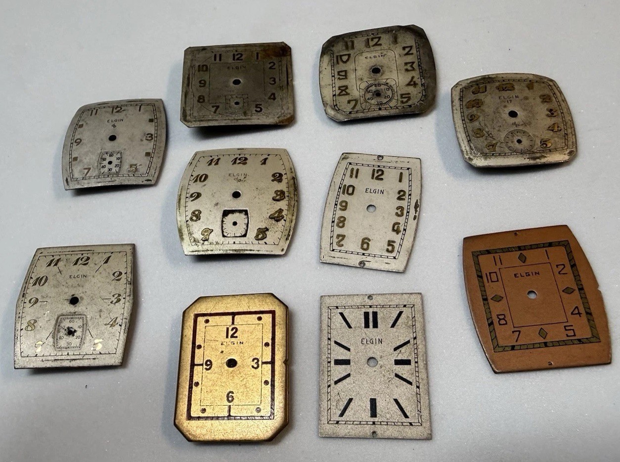 Elgin Art Deco Rectangle Dials Various Sizes, Lot Of 10