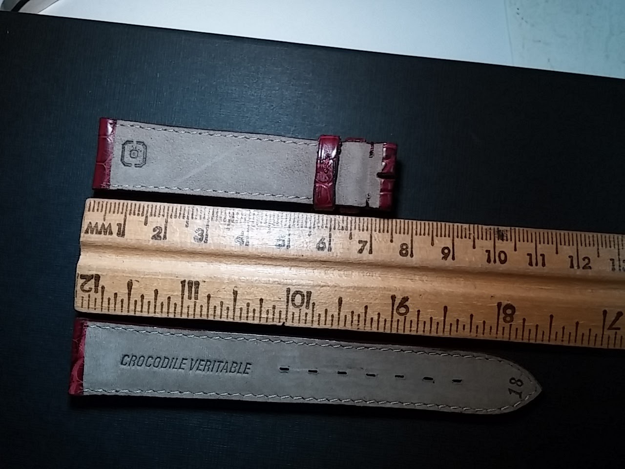 18/16mm Genuine Crocodile Band, Burgundy, slight padding, for watch repair/parts