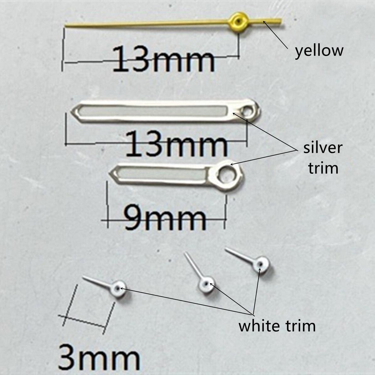 2 Sets Silver Trim Yellow Lume Second Hands for VD53 VD54 VD57 Watch Models