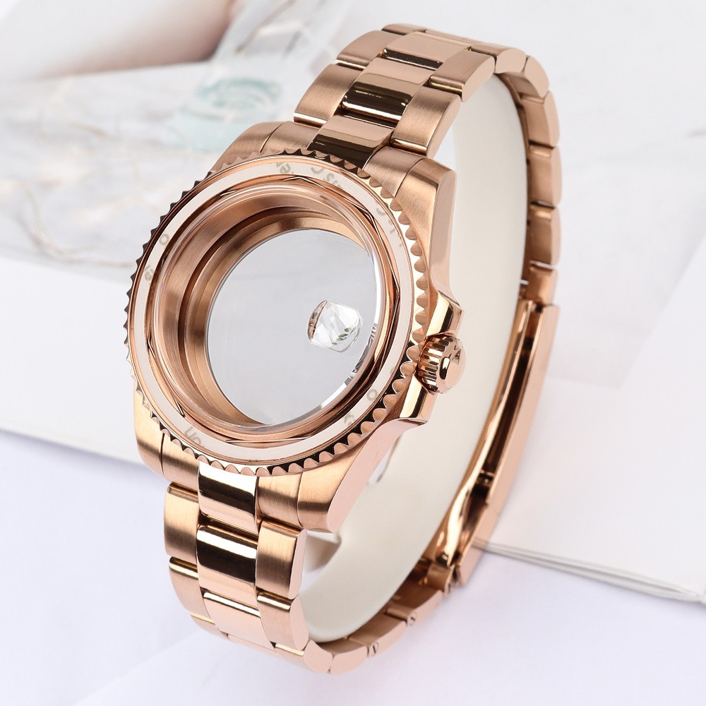Sapphire Dive Watch Case Bracelet 40mm Rose Gold SUB Bezel For SII NH35 ETA 2824