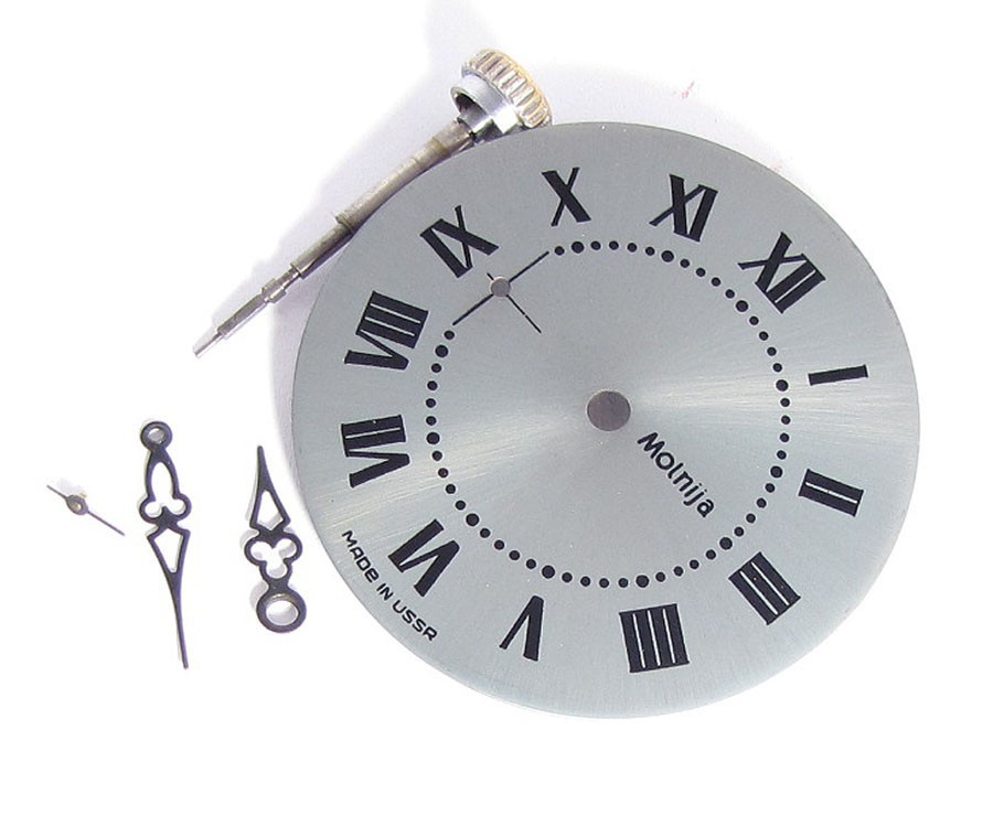 SET MOLNIJA 3602 ORIGINAL Dial CASE Hands Key USSR Soviet PARTS for Pocket watch