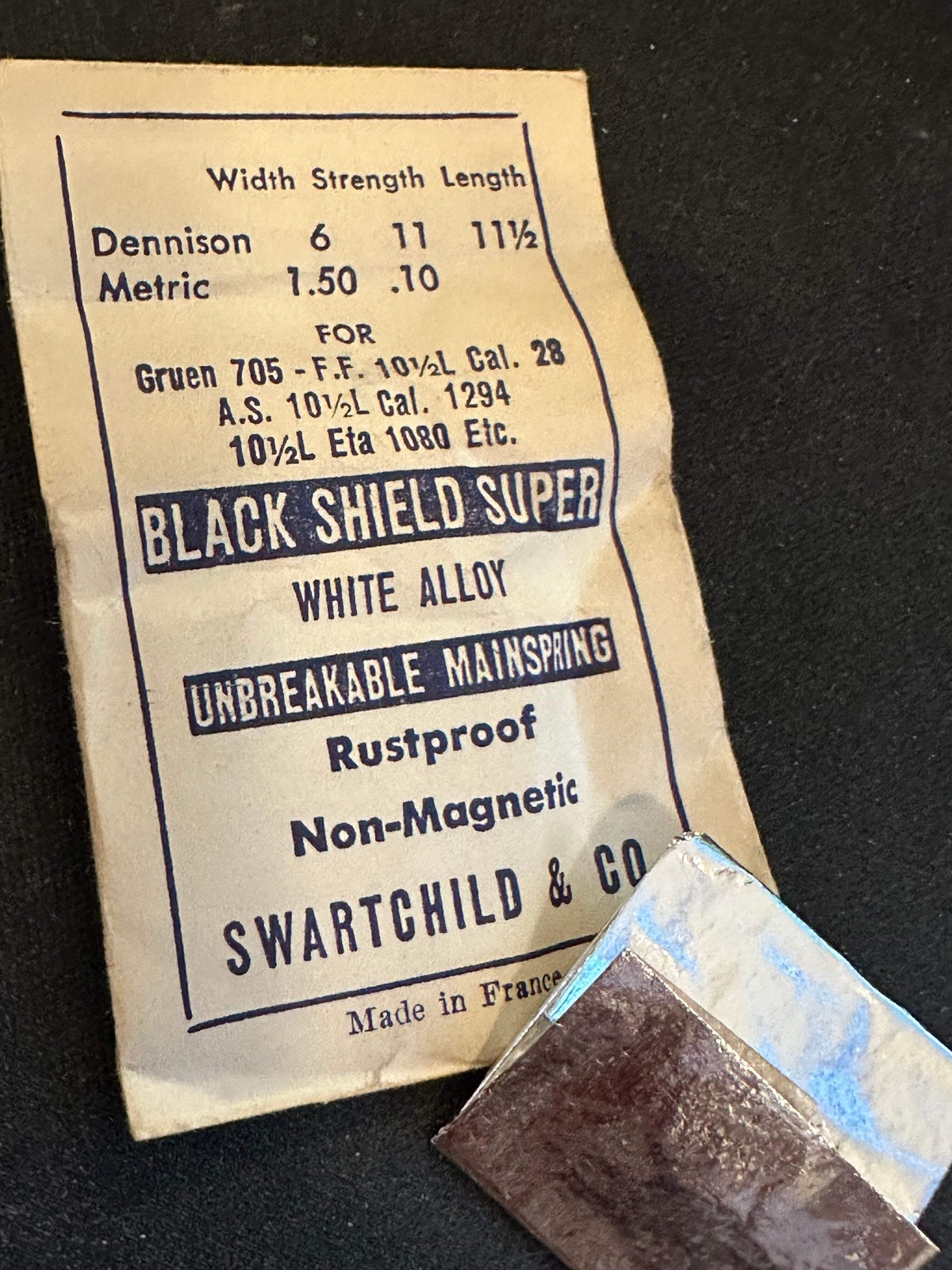 Swartchild Black Shield Mainspring ETA 1080, AS 1294, Gruen 705, Font 28 – Alloy