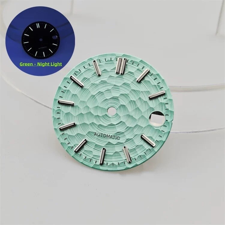 New 28.5mm Honeycomb Light Green Luminous Watch Dial Date for NH36A/35/4R/7s