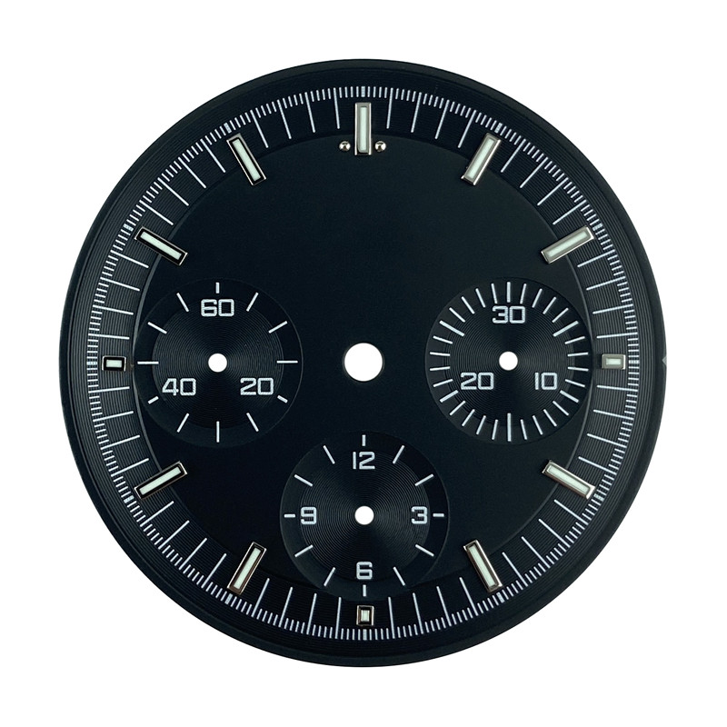 Black 32.5mm Watch Dial with Green Lume Fits ST1902 Chronograph 3 Register