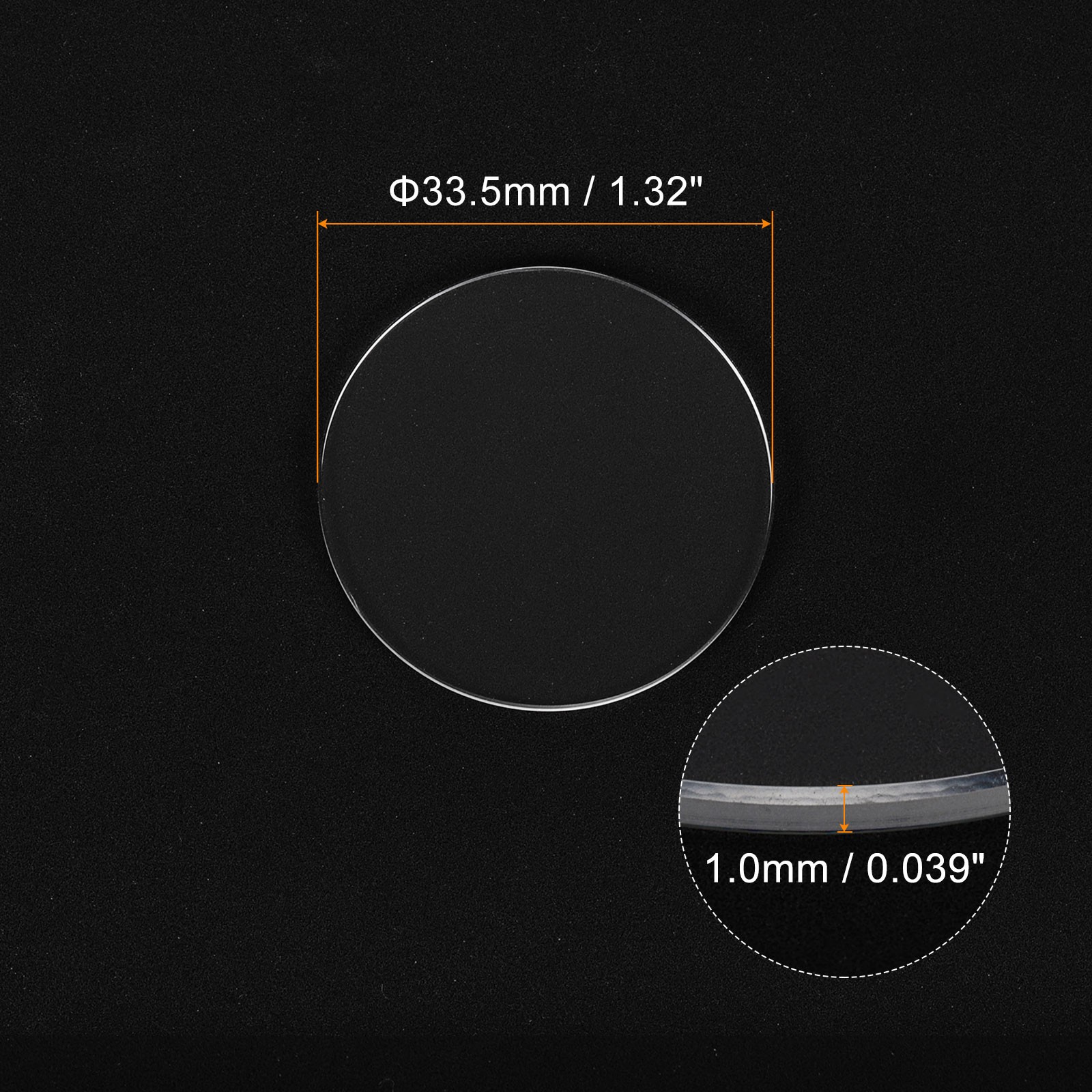 2pcs Watch Crystal Glass Lens 33.5mm x 1.0mm Beveled Edge Flat Glass Crystals