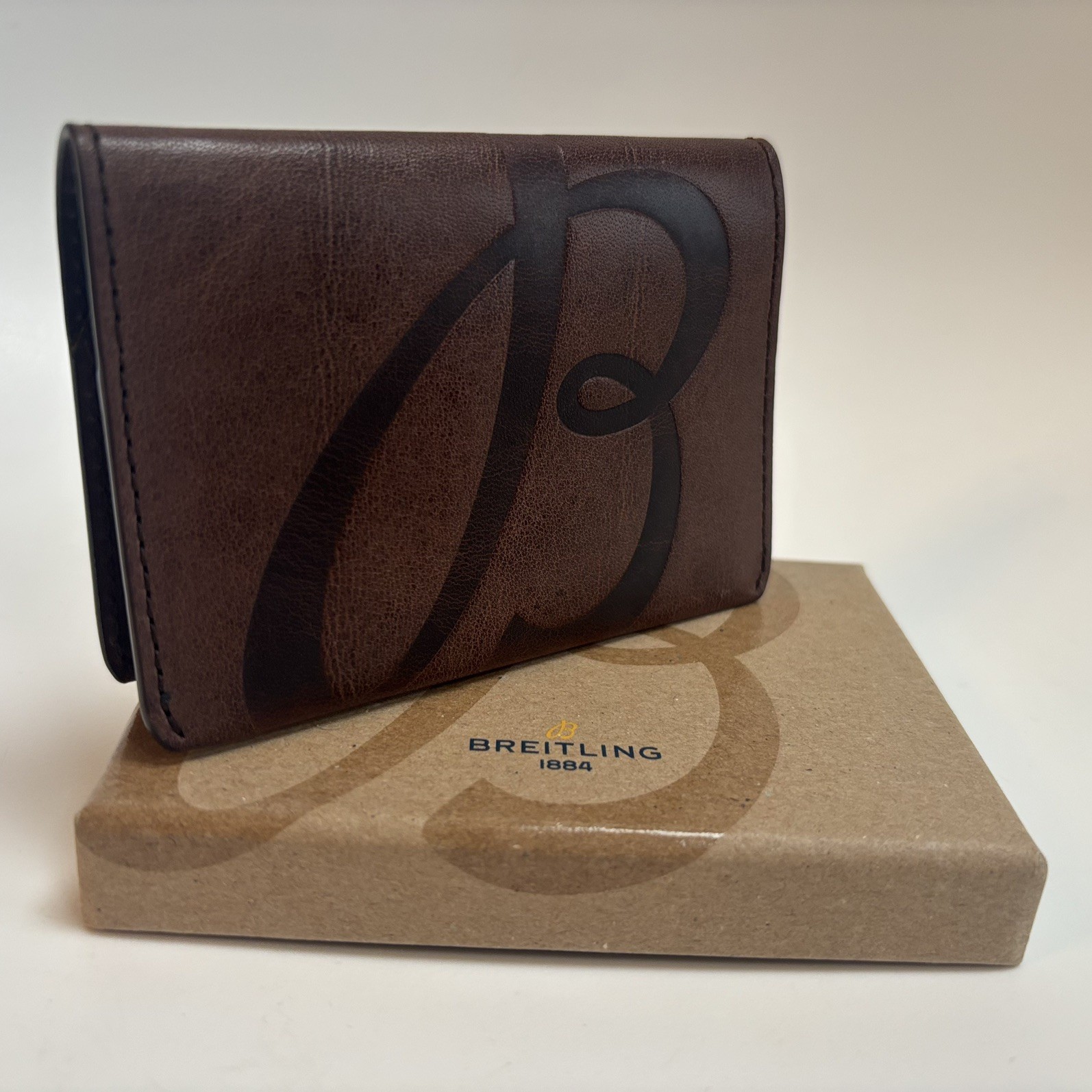 Breitling wristwatch related gift. Brown Leather Card Holder Wallet