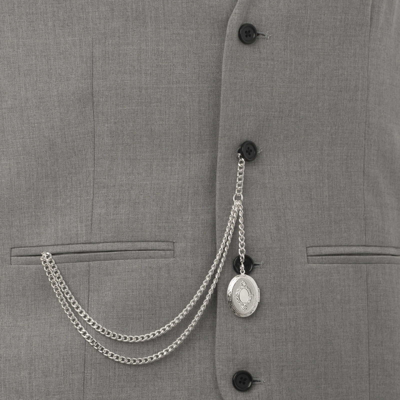 New Sterling Silver Color Single Albert Pocket Watch Chain with Locket Pendant