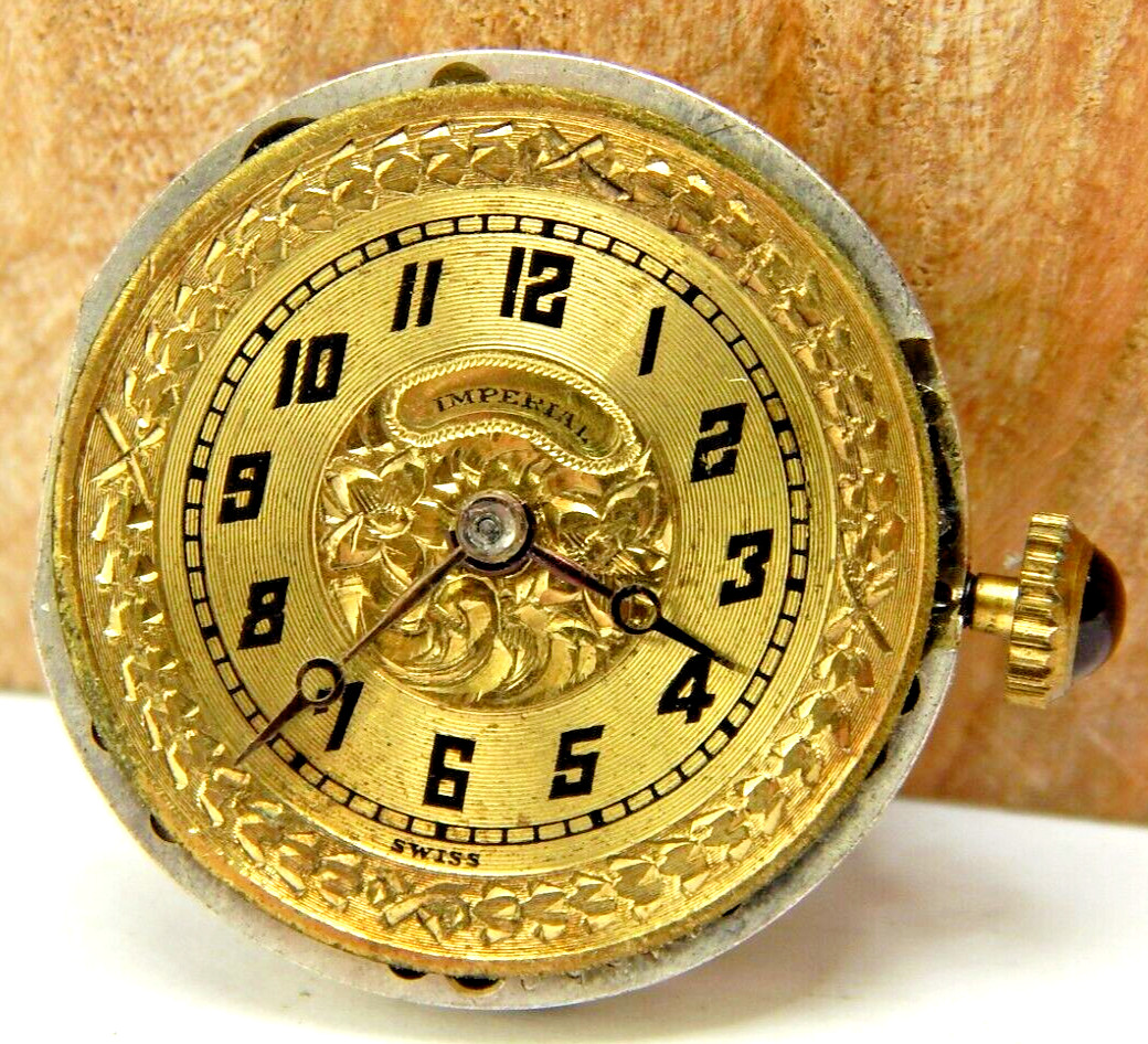 Vintage Imperial 16j 2 adjustment wrist watch movement with clean dial & hands