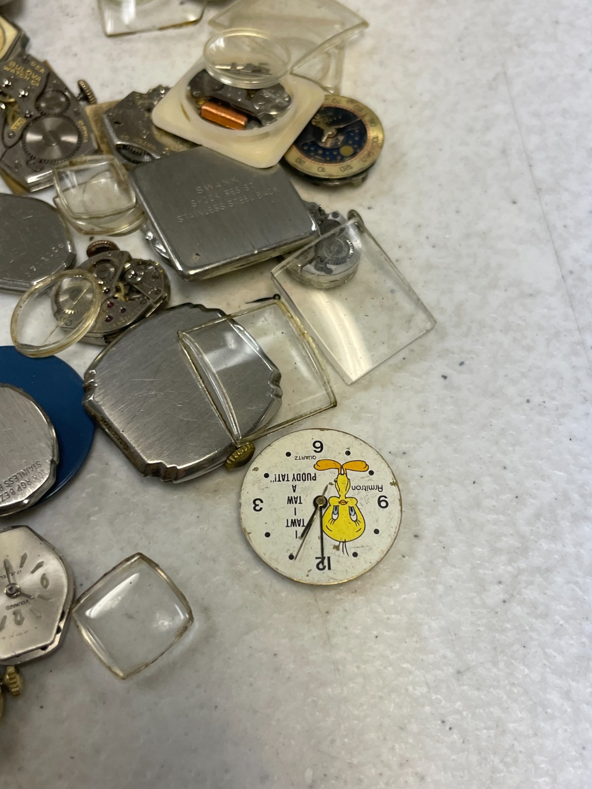 Vintage Watch Repair Parts Lot Movements Cases Dials Crystals Bulova Elgin Craft