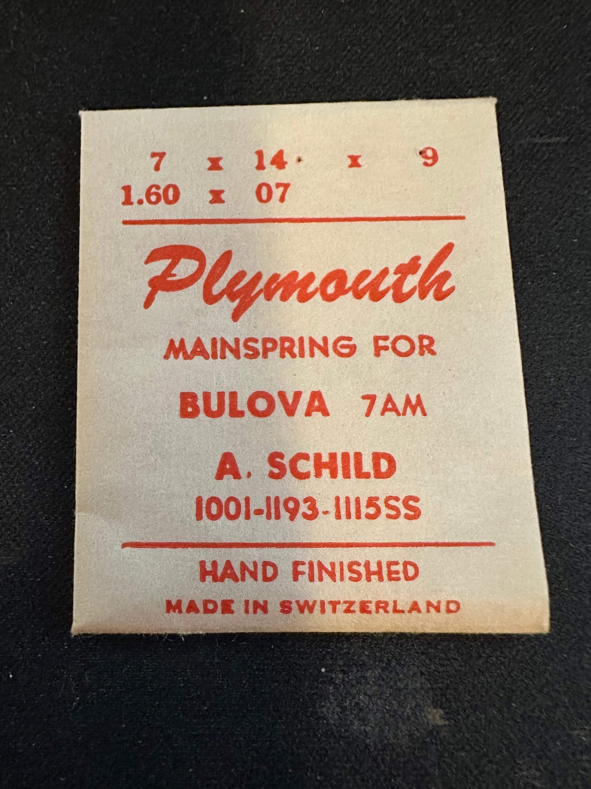 Plymouth Mainspring for Bulova 7AM, AS 1001, 1193, 1115SS – Steel