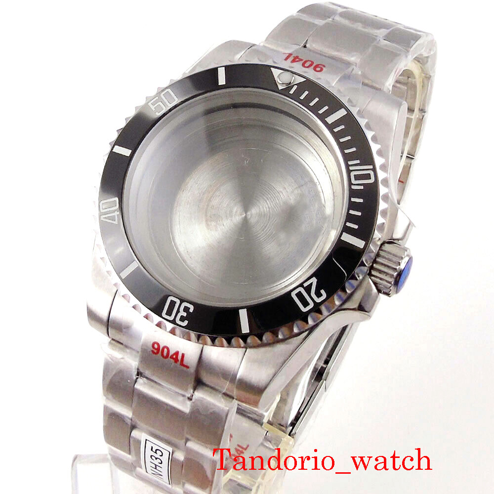 40mm Sapphire Glass Watch Case fit NH34A NH35A ETA2824 Miyota8215 Black Ceramic