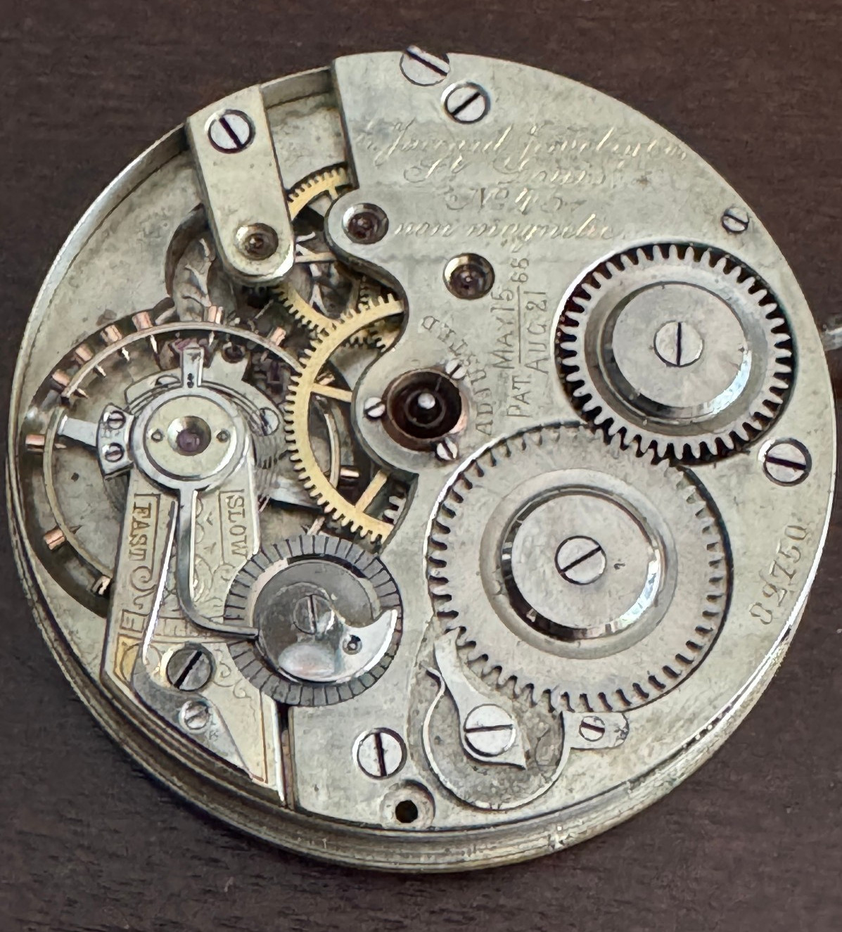 RARE VINTAGE 43MM AGASSIZ POCKET WATCH MOVEMENT KEEPING TIME HIGH GRADE #45