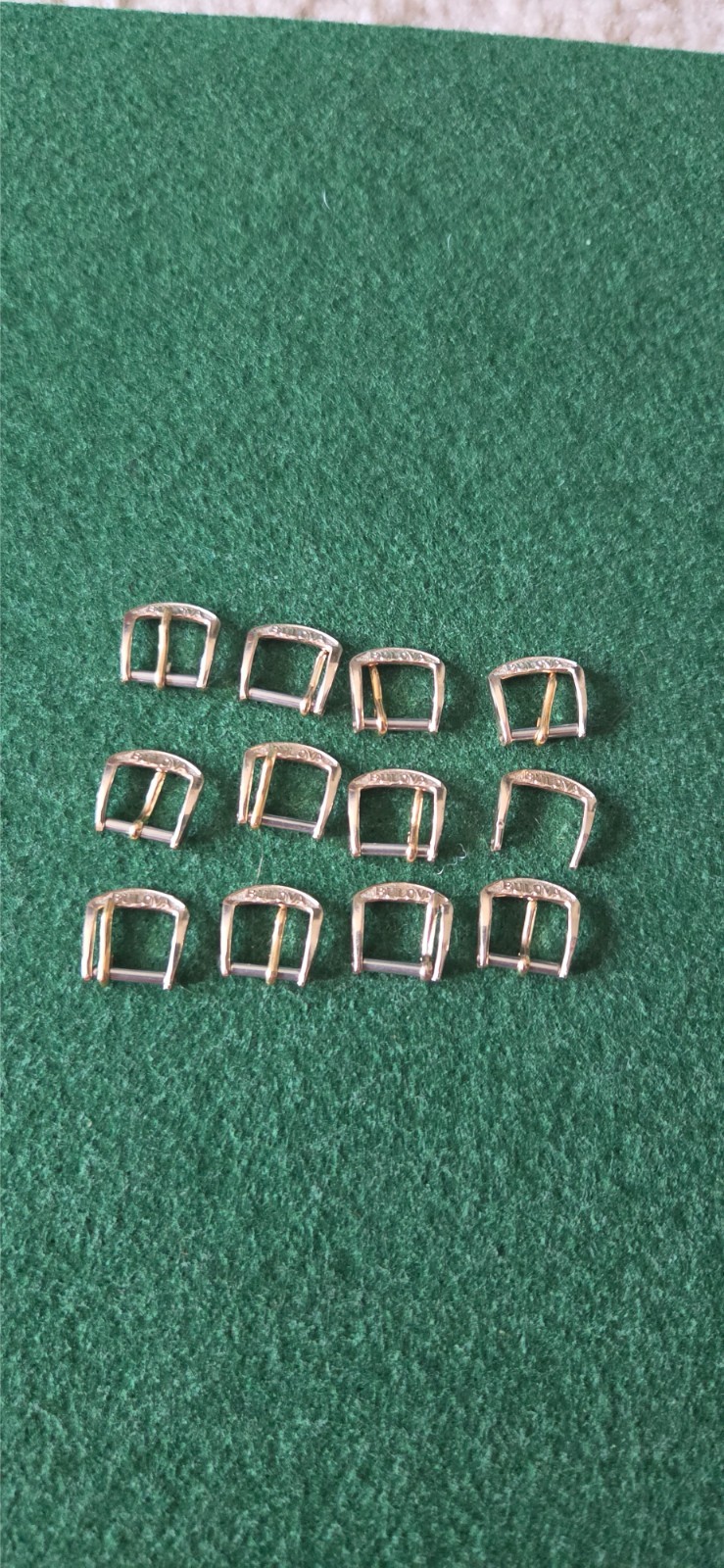 12 VINTAGE BULOVA SIGNED gold tone WATCH BAND 13mm BUCKLES