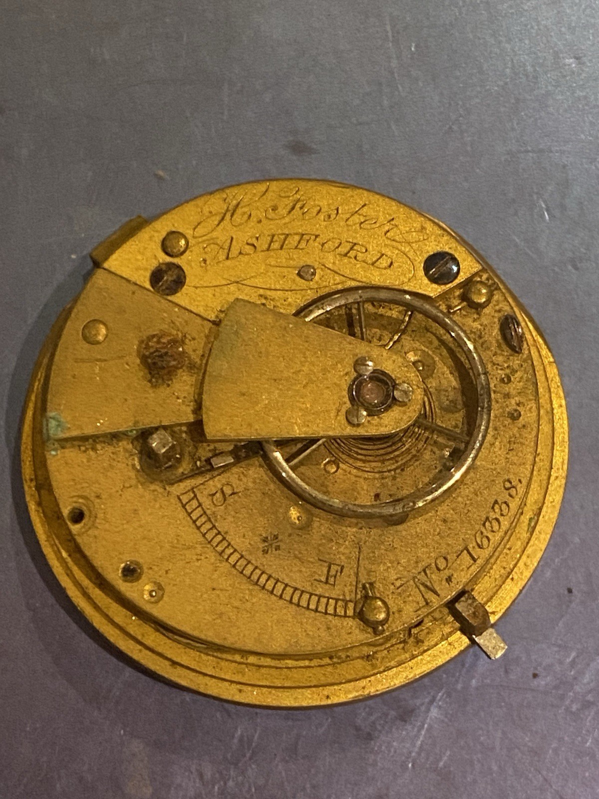 H Foster Of Ashford,Kent Pocket Watch Movement. Verge Fusee Movement. Spares Re