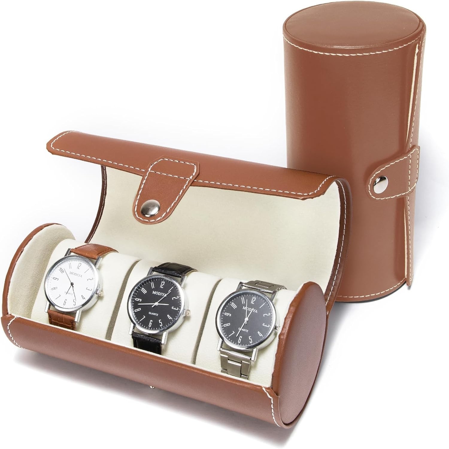 Watch Roll Travel Case Leather – 3 Slot Watch Holder Storage for Travel &#
