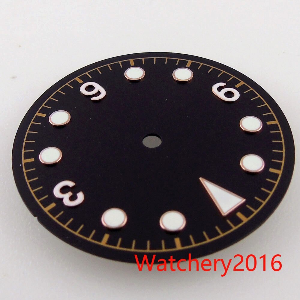 30.4mm Bliger Coffee Watch Dial Hand Luminous Rose gold Edge Fit NH35 NH36