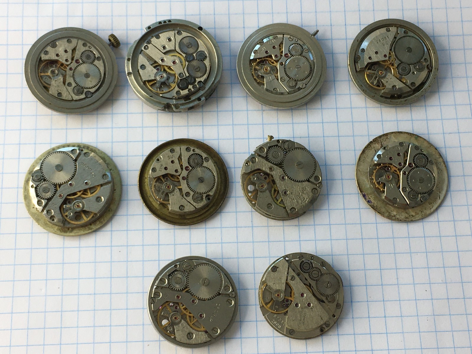 MOVEMENTS (10pcs) FOR MENS WRIST WATCH Raketa Vostok etc. USSR for parts